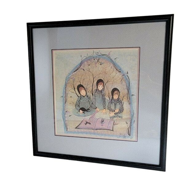 VTG P Buckley Moss Amish Girls Story Time LE Storyteller 112/1000 Framed Print - Picture 1 of 6